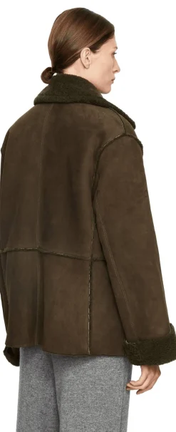Oversized Lammfelljacke Khaki