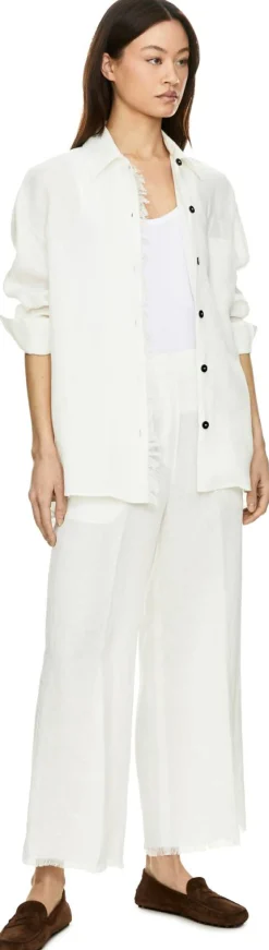 Oversized Leinenbluse 'Alicia' mit Fransen Weiß