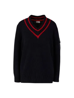 Oversized Pullover mit V-Ausschnitt Marineblau