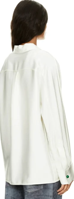 Oversized Seidenbluse mit Bindekragen Off White