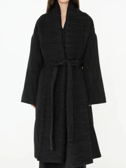 Oversized Seidenmantel 'Moorea' mit Bindegürtel Schwarz