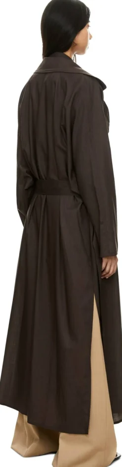 Oversized Trenchcoat aus Wolle Dunkelbraun