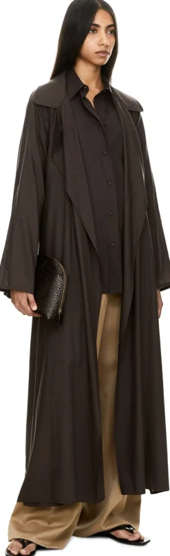 Oversized Trenchcoat aus Wolle Dunkelbraun