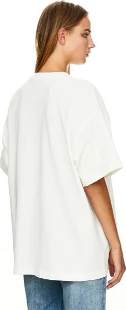 Oversized T-shirt mit Print Crème