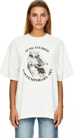 Oversized T-shirt mit Print Crème
