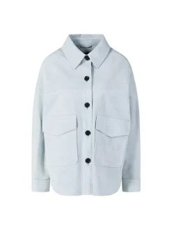 Oversized Velourslederjacke 'Kaylee' Hellblau