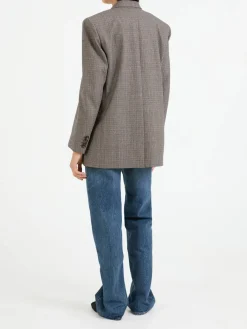 Oversized Wollblazer mit Hahnentritt Braun