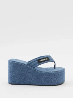 Plateau Flip-Flops in Denim-Optik Blau