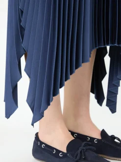 Plissierter Midirock Marineblau