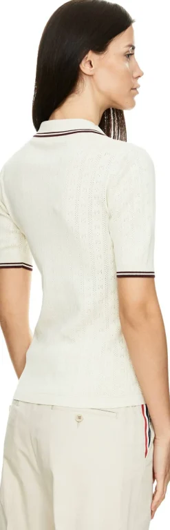 Poloshirt mit Rautensteppung und Logomuster Weiß/Elfenbein