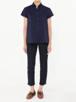 Popeline-Bluse Marineblau