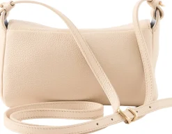 Pouch mit Logo Schriftzug aus Leder Beige
