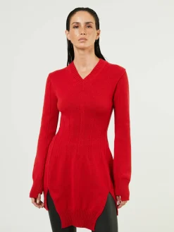 Pullover mit Schlitz-Details Rot