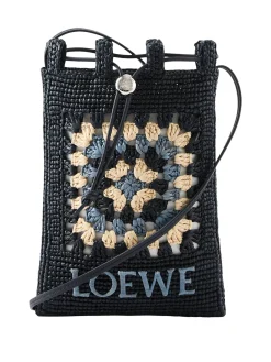 Raffia-Beuteltasche Paula's ibiza mit Häkelmuster Navy Sky Blue