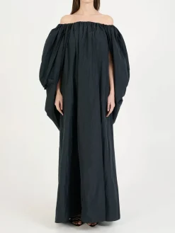 Ärmelloses Kleid mit Cape Schwarz