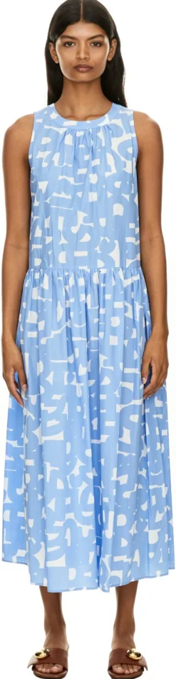 Ärmelloses Midikleid Hellblau/Weiß