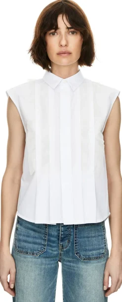 Ärmelose Bluse mit Volants Weiß