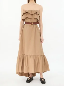 Rüschenkleid aus Baumwolle Braun