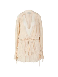Rüschenkleid aus plissiertem Georgette Beige
