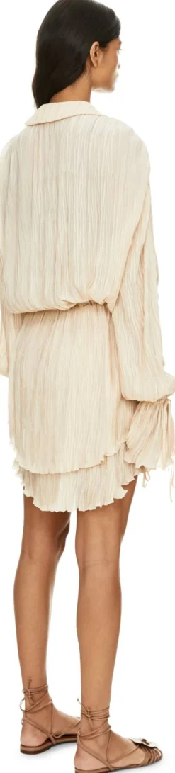 Rüschenkleid aus plissiertem Georgette Beige