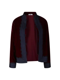 Samtblazer mit orientalischem Strickmuster Bordeaux