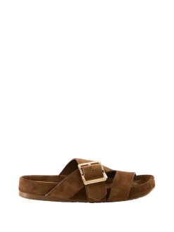 Sandale 'Ease Buckle' aus Veloursleder Braun