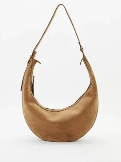 Schultertasche 'Augustina' aus Veloursleder Beige