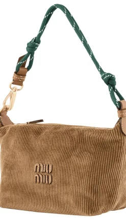 Schultertasche aus Cord Cognac