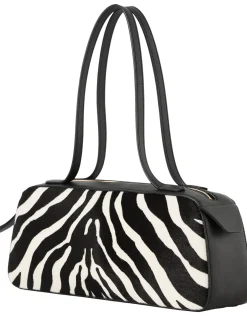 Schultertasche 'Simona' aus Kalbshaar mit Zebra Print Schwarz