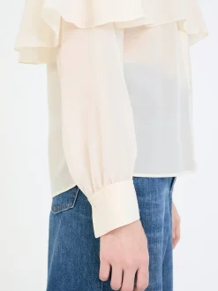 Seidenbluse mit Cape Crème