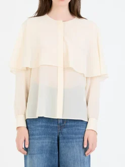 Seidenbluse mit Cape Crème