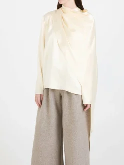Seidenbluse mit Cape-Effekt Crème