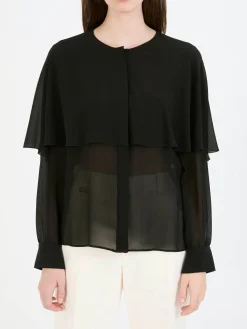 Seidenbluse mit Cape Schwarz