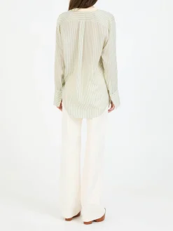 Seidenbluse mit kontrastierenden Streifen Beige/Grün