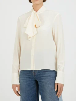 Seidenbluse mit Lavallière-Kragen Crème
