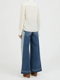 Seidenbluse mit Lavallière-Kragen Crème