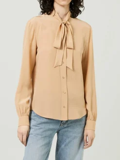 Seidenbluse mit Lavallière-Kragen Beige