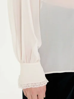 Seidenbluse mit Rüschen Crème