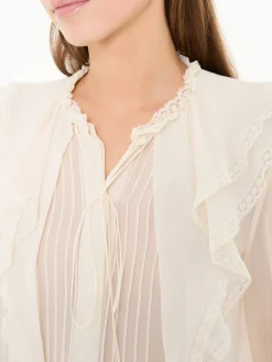 Seidenbluse mit Rüschen Crème