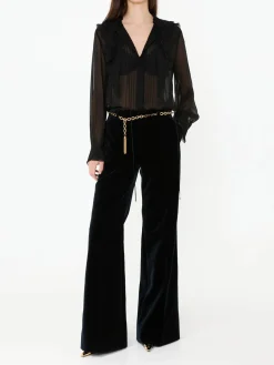 Seidenbluse mit Rüschen Schwarz