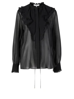 Seidenbluse mit Rüschen Schwarz