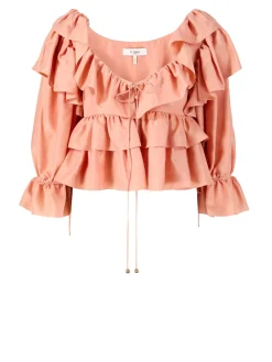 Seidenbluse mit Rüschen Shell Coral