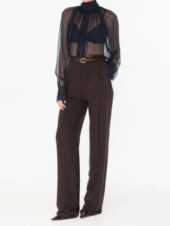 Seidenbluse mit Stehkragen Marineblau