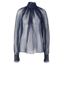 Seidenbluse mit Stehkragen Marineblau