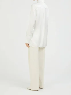 Seidenbluse mit verspieltem Aufdruck Weiß/Violett