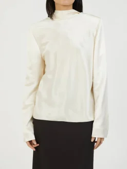 Seidenbluse mit Wasserfallausschnitt Crème