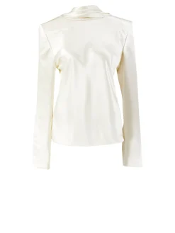 Seidenbluse mit Wasserfallausschnitt Crème