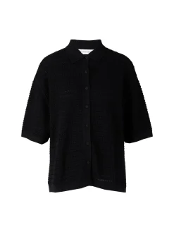 Seiden-Cashmere-Shirt mit Hemdkragen 'Antibes' Nero