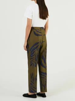 Seiden-Hose 'Berna Printed' Avocado/Navy