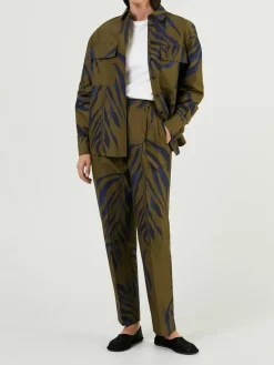 Seiden-Hose 'Berna Printed' Avocado/Navy
